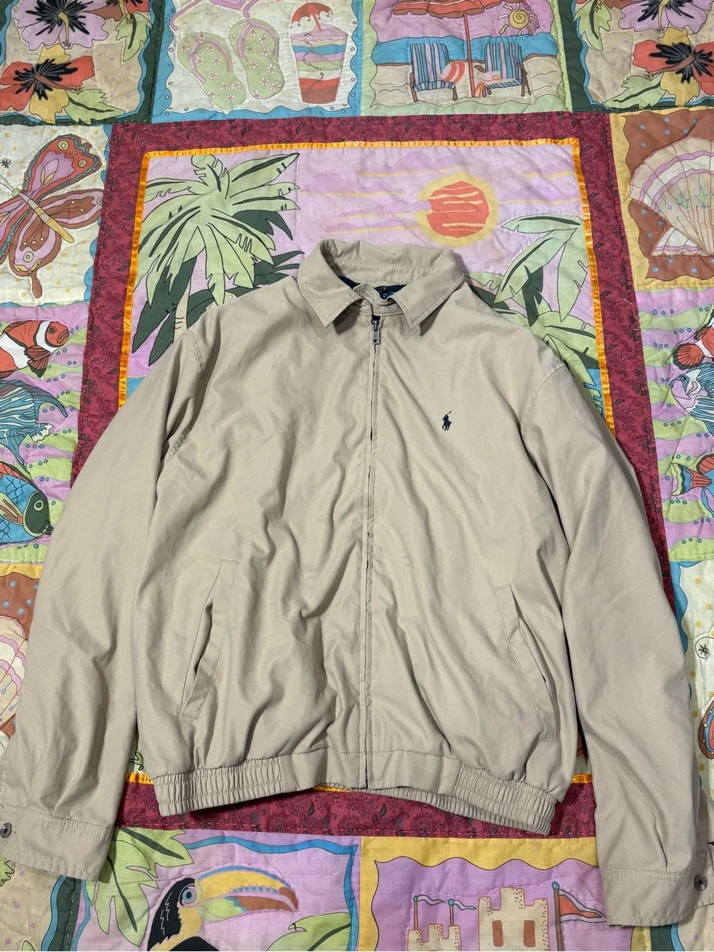 Polo Ralph Lauren Vintage Jacket Mens L Tan Harrington Full Zip Windbreaker